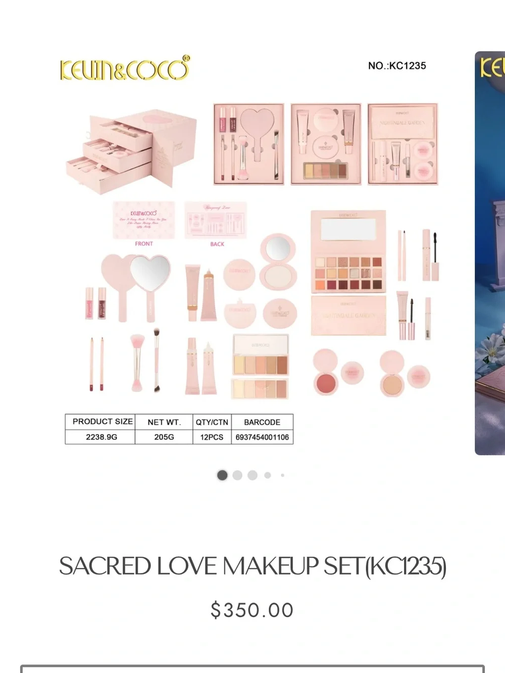 KEVIN&COCO Pink Decorative Gift Box with Gold LC Accent full makeup kit pr box
